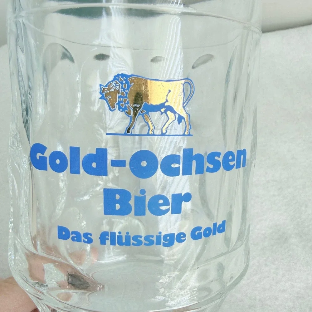 Vintage Gold Ochsen Bier Beer Mug Glass Stein Ulm Germany Das Flüssige Gold